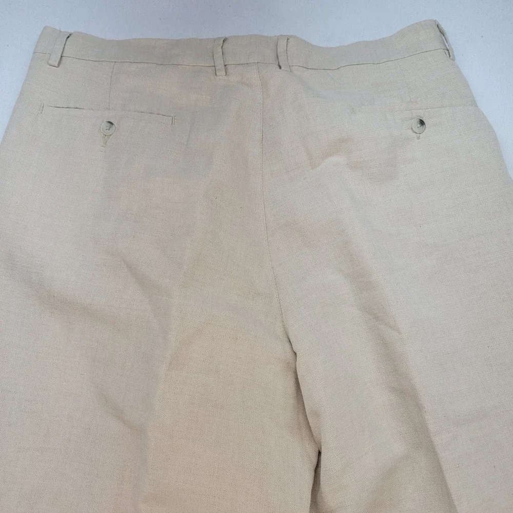 Club Room Pleated Trousers Mens 38x34 Beige Linen Cotton Cuffed Straight